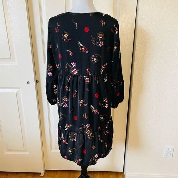 Old Navy Velvet Trim Black Floral Dress Size Medium - Picture 3 of 12